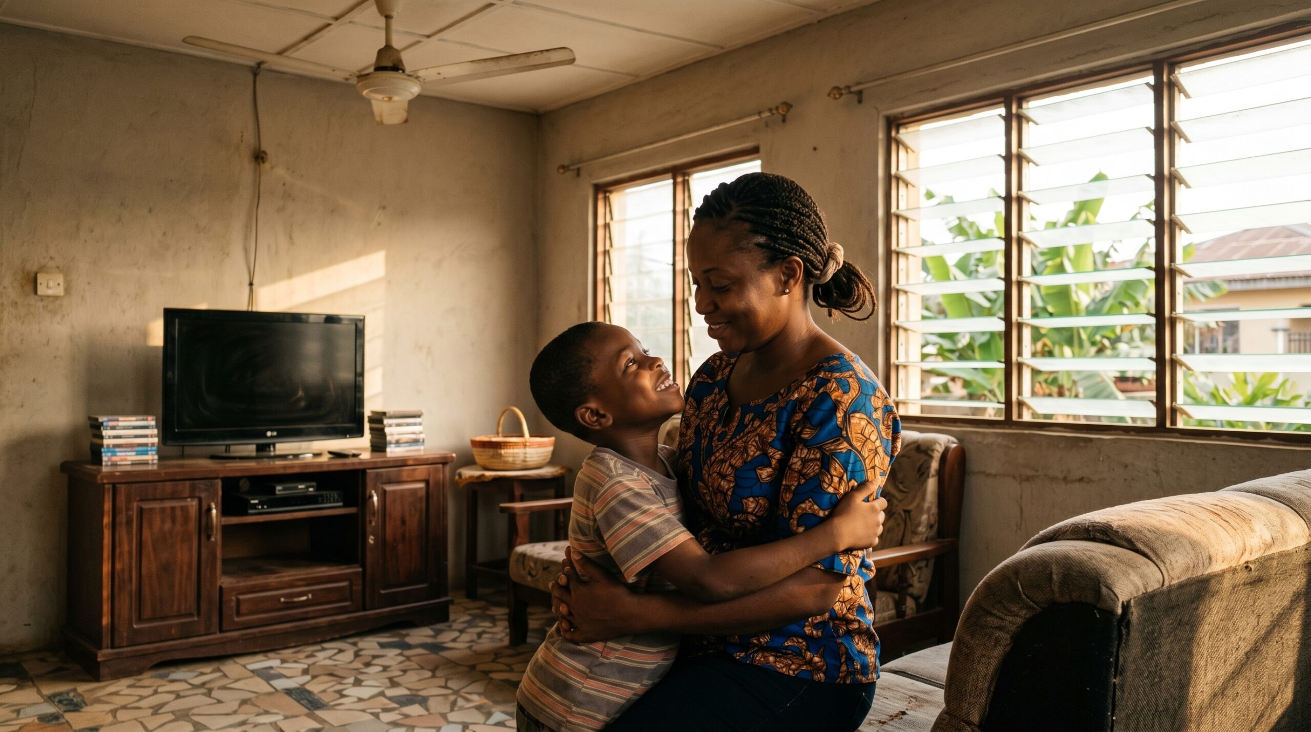 African mother in a calm, connected moment with her child